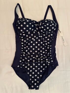 New! Nicole Miller Navy and White Polka Dot One-Piece Swimsuit